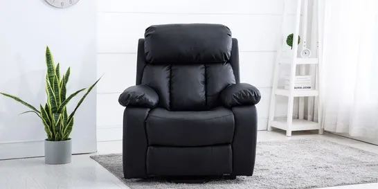 BOXED DESIGNER DUAL RISE LEATHER RECLINER CHAIR IN BLACK (2 BOXES)