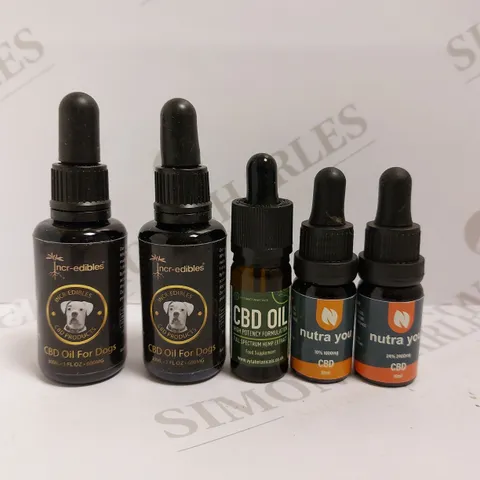 BOX OF APPROX 5 CBD OILS TO INCLUDE CBD OIL FOR DOGS, NUTRA YOU OIL, VYTABOTANICALS CBD OIL