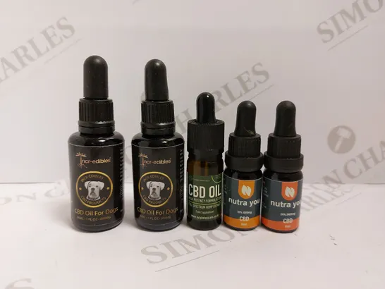 BOX OF APPROX 5 CBD OILS TO INCLUDE CBD OIL FOR DOGS, NUTRA YOU OIL, VYTABOTANICALS CBD OIL