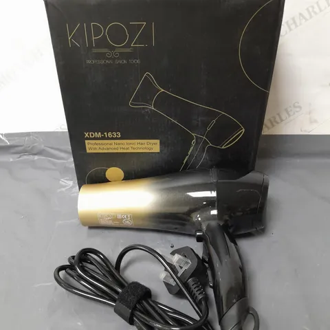 BOXED KIPOZI SALON PROFESSIONAL HAIR DRYER XDM-1633 BLACK AND GOLD