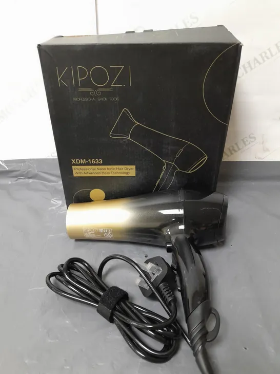 BOXED KIPOZI SALON PROFESSIONAL HAIR DRYER XDM-1633 BLACK AND GOLD