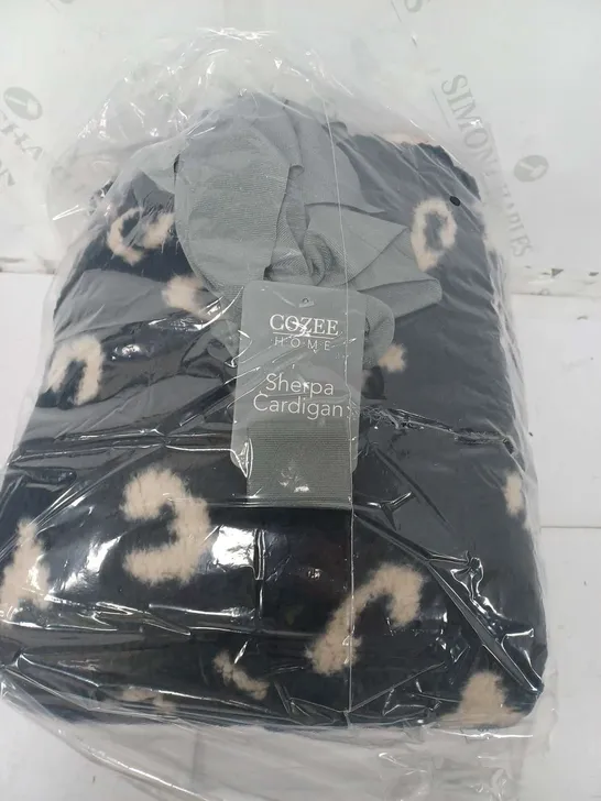 COZEE HOME SHERPA CARDIGAN IN BLACK LEOPARD - SIZE S/M