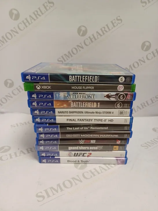 LOT OF 12 ASSORTED PS4/XBOX VIDEO GAMES TO INCLUDE THE LAST OF US, UFC 2, STAR WARS BATTLEFRONT ETC 