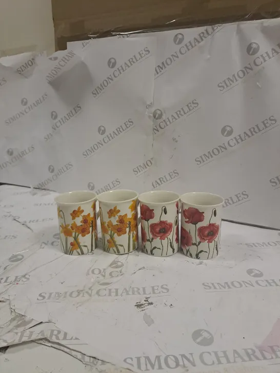 BOXED SET OF 4 MUGS TO INCLUDE 2 POPPY MUGS, 2 DAFFODIL MUGS