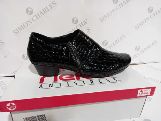 RIEKER BLACK PATENT SNAKESKIN-EFFECT SHOES - SIZE UK 6