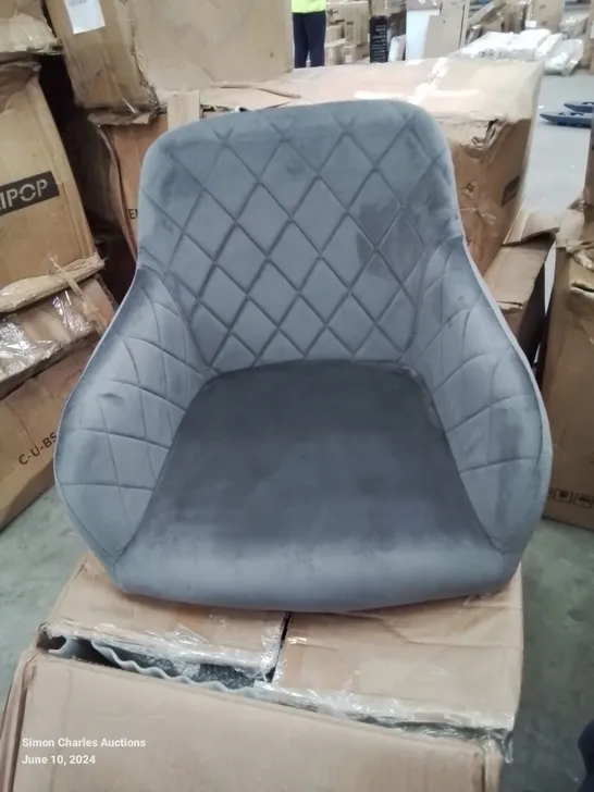 BOXED PAIR OF GREY VELVET UPHOLSTERED DINING CHAIRS