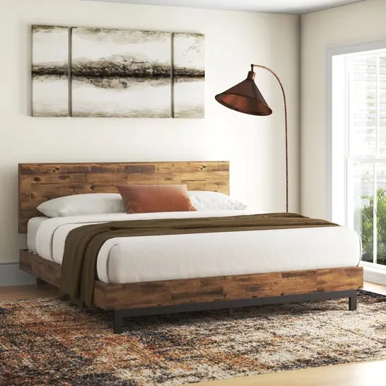 BOXED FILLMORE RUSTIC DOUBLE BED FRAME WITH HEADBOARD 