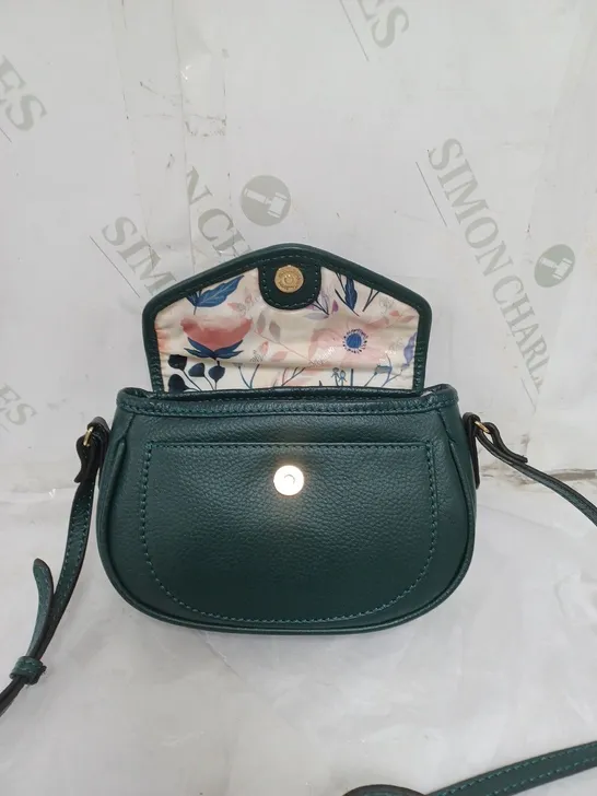 LADIES ASHWOOD SMALL HANDBAG GENUINE LEATHER WITH FLORAL PATTERNED LINING DARK GREEN