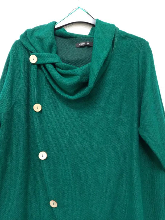 ROMAN CURVE COWL BUTTON TOP IN GREEN - SIZE 20