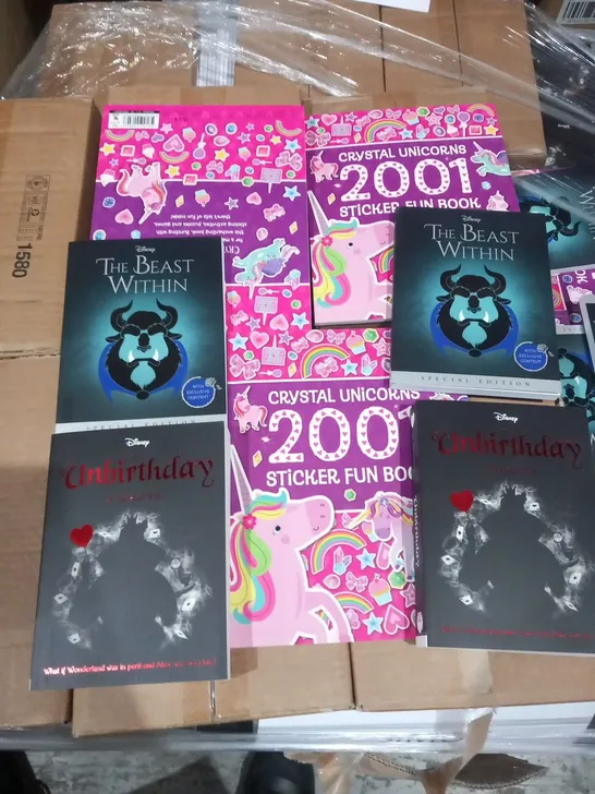 PALLET OF APPROXIMATELY 400 ASSORTED BOOKS TO INCLUDE; TWISTED TALES AND CRYSTAL UNICORNS STICKER FUN BOOK