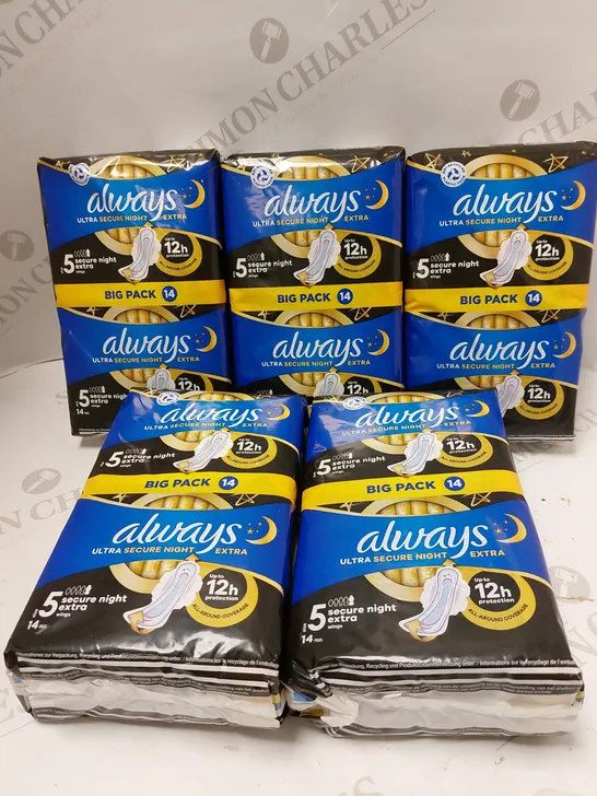 LOT OF APPROX 8 X ALWAYS ULTRA SECURE NIGHT EXTRA SANITARY TOWEL PACKS 