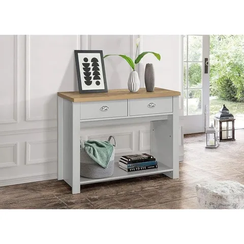 BOXED NAPANCOH 2 DRAWER 44.6CM CONSOLE TABLE - COLOUR: GREY & WAX (1 BOX)