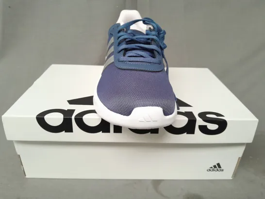 BOXED PAIR OF ADIDAS LITE RACER 4.0 SHOES IN BLUE/SILVER UK SIZE 6.5