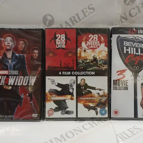 BOX OF APPROXIMATELY 15 ASSORTED DVDS TO INCLUDE 28 DAYS LATER COLLECTION, BLACK WIDOW, BEVERLY HILLS COP COLLECTION