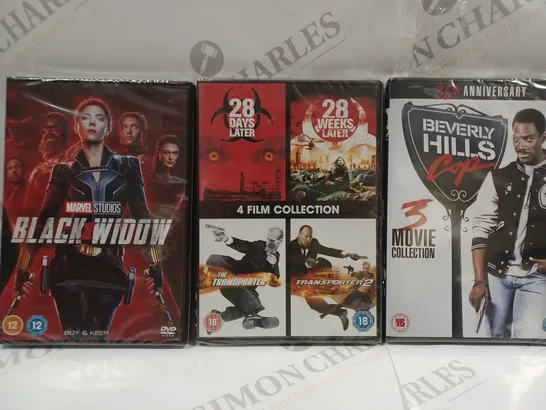 BOX OF APPROXIMATELY 15 ASSORTED DVDS TO INCLUDE 28 DAYS LATER COLLECTION, BLACK WIDOW, BEVERLY HILLS COP COLLECTION