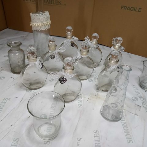 LOT OF APPROX. 11 DECORATIVE GLASS BOTTLES