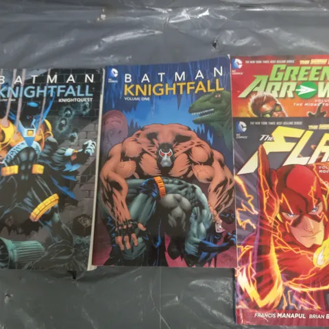 LOT OF 4 DC COMICS BOOKS INCLUDES BATMAN KNIGHTFALL VOL 1&2 AND GREEN ARROW AND THE FLASH VOLUME 1