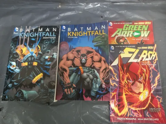 LOT OF 4 DC COMICS BOOKS INCLUDES BATMAN KNIGHTFALL VOL 1&2 AND GREEN ARROW AND THE FLASH VOLUME 1