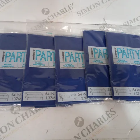 SET OF 5 PLASTIC TABLECOVERS IN BLUE (1.37M X 2.74M)