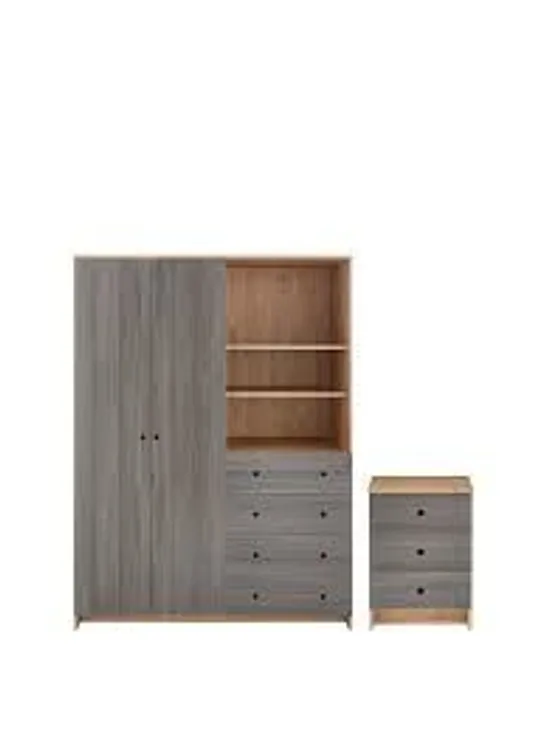 BOXED GRADE 1 SIENA 2 PIECE BEDROOM PACKAGE OAK/GREY (4 BOXES)