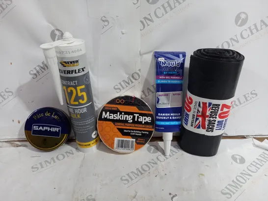 BOX OF APPROXIMATELY 15 ASSORTED ITEMS TO INCLUDE - MOULD MAGIC BANISH MOULD - MASKING TAPE - PATE DE LUXE SAPHIR ECT