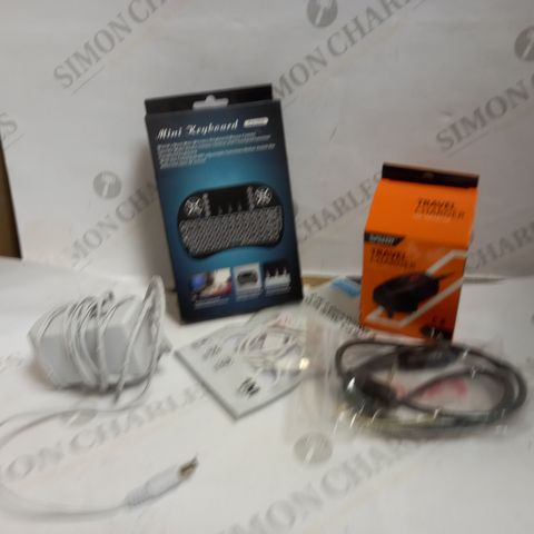 LOT OF APPROXIMATELY 10 ASSORTED ELECTRICAL ITEMS, TO INCLUDE MINI KEYBOARD, CHARGERS, ETC