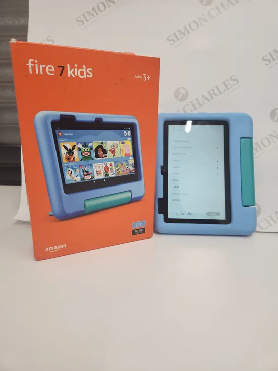 BOXED AMAZON FIRE 7 KIDS 16GB ANDROID TABLET WITH CHILD PROOF CASE - BLUE CASE