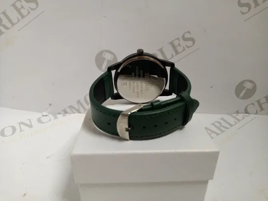 SENJUE TRIPE DIAL WATCH WITH LEATHER EFFECT STRAP - BLACK/GREEN