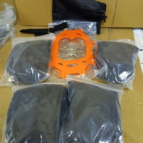 BOX OF 5 X PAIRS OF FLIXIBLE ORANGE (CLIMBING) CRAMPONS, ALL XL AND ALL WITH THEIR OWN INDIVIUAL CARRY CASE