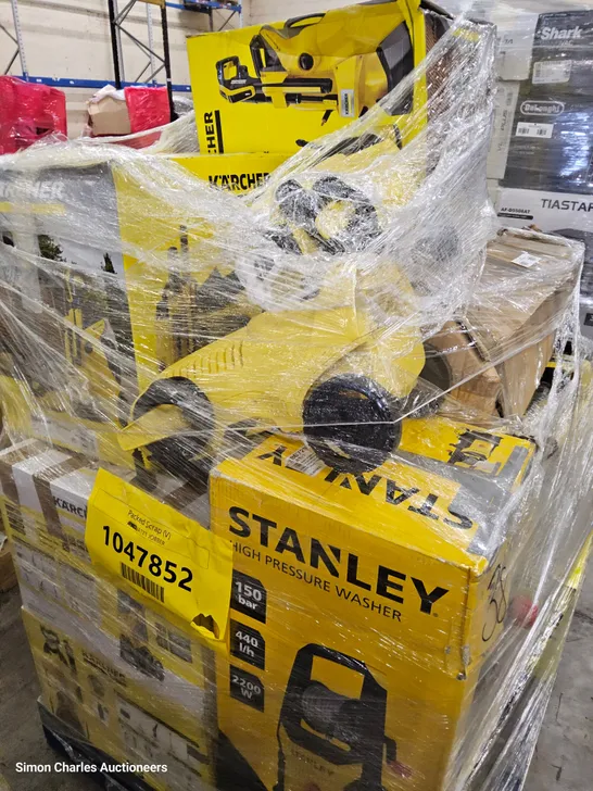 PALLET OF APPROXIMATELY 18 UNPROCESSED RAW RETURN KARCHER, STANLEY AND BOSCH PRESSURE WASHER AND ELECTRICAL CLEANING GOODS TO INCLUDE;