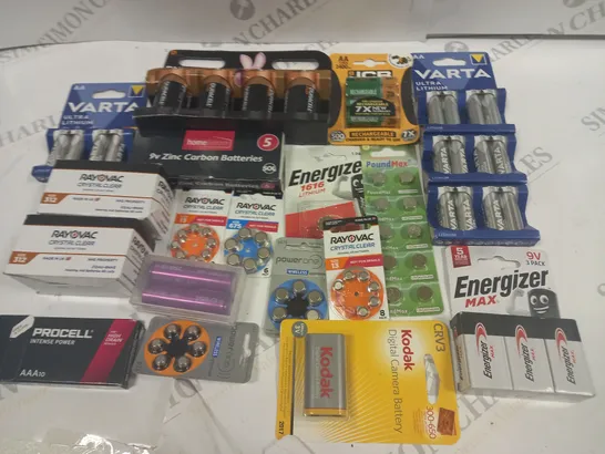 LARGE QUANTITY OF ASSORTED BATTERIES TO INCLUDE ENERGIZER, RAYOVAC AND VARTA