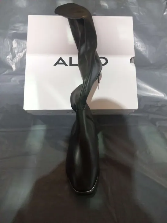 BOXED ALDO BLACK SYNTHETIC HIGH LEG BOOTS SIZE 3