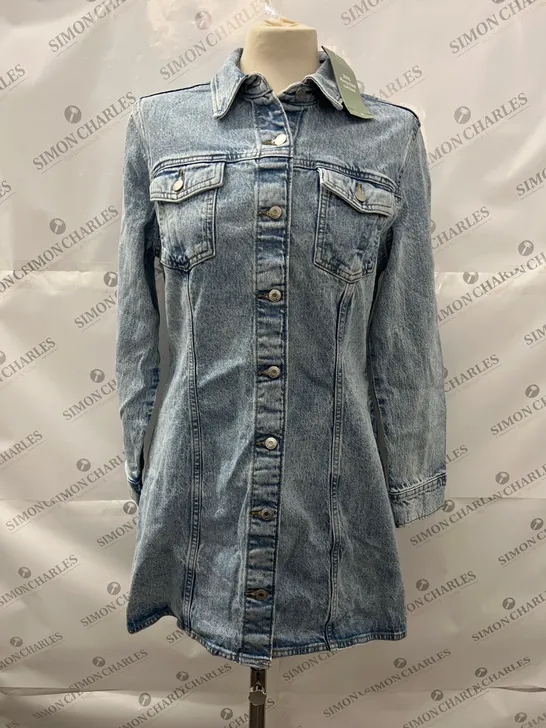 H&M DENIM LONGLINE JACKET IN BLUE WASH SIZE M