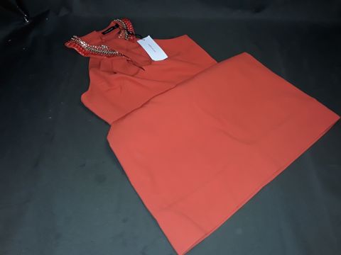 KAREN MILLEN CHAIN EMBELLISHED HALTER DRESS IN RED - 8