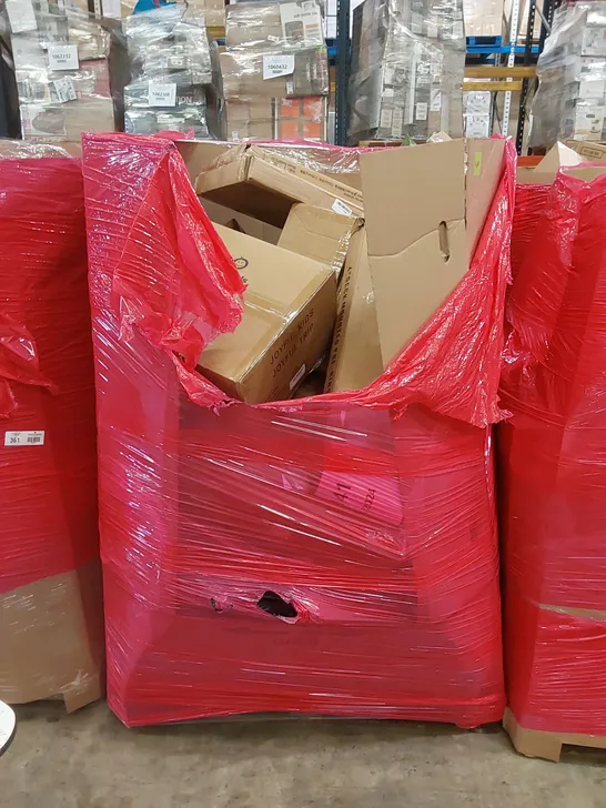 PALLET OF ASSORTED HOUSEHOLD ITEMS AND CONSUMER PRODUCTS TO INCLUDE; BOOSTER SEAT, PIZZA PEEL, BOXED FURNITURE ETC 