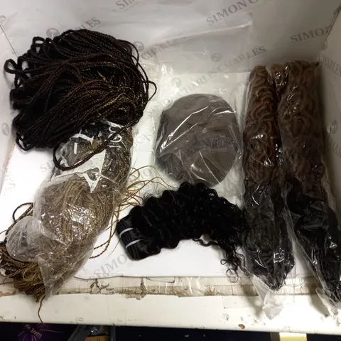 LOT OF 5 ASSORTED WIGS AND HAIR EXTENSIONS IN VARIOUS COLOURS