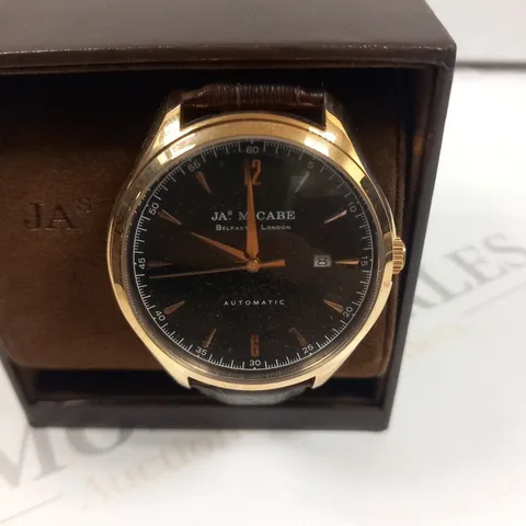 BOXED JAS MCCABE BROWN STRAP WRIST WATCH