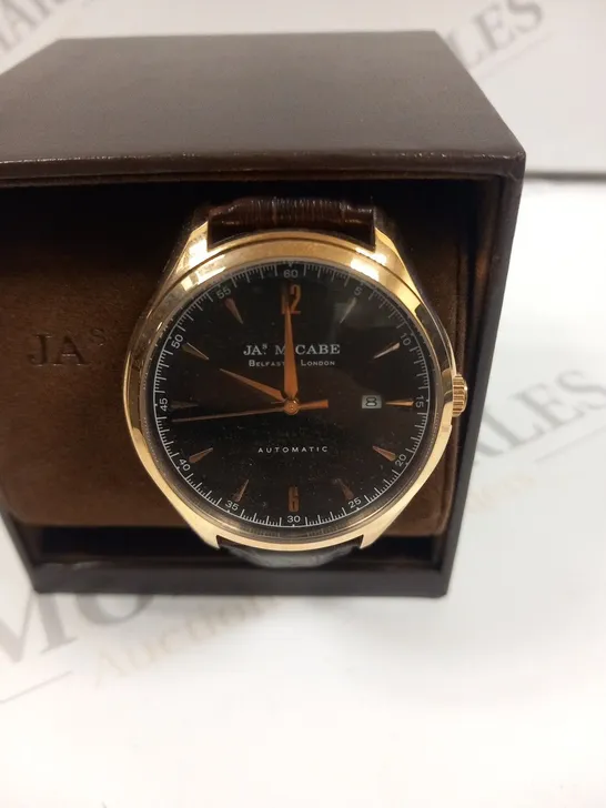 BOXED JAS MCCABE BROWN STRAP WRIST WATCH