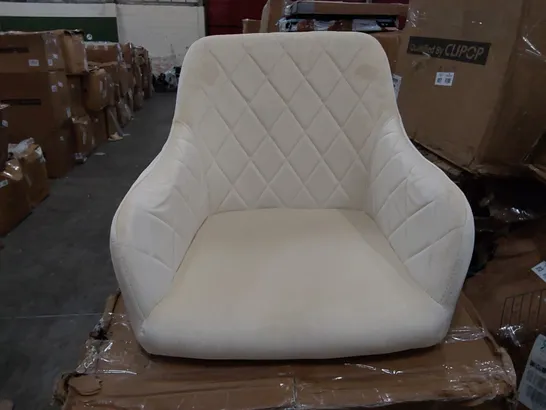 BOXED SET OF 2 DESIGNER CREAM VELVET CHAIRS (1 BOX)