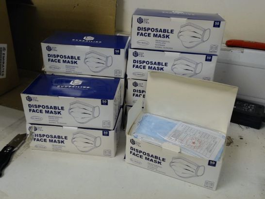 LOT OF 10 BOXES OF DISPOSABLE FACE MASKS