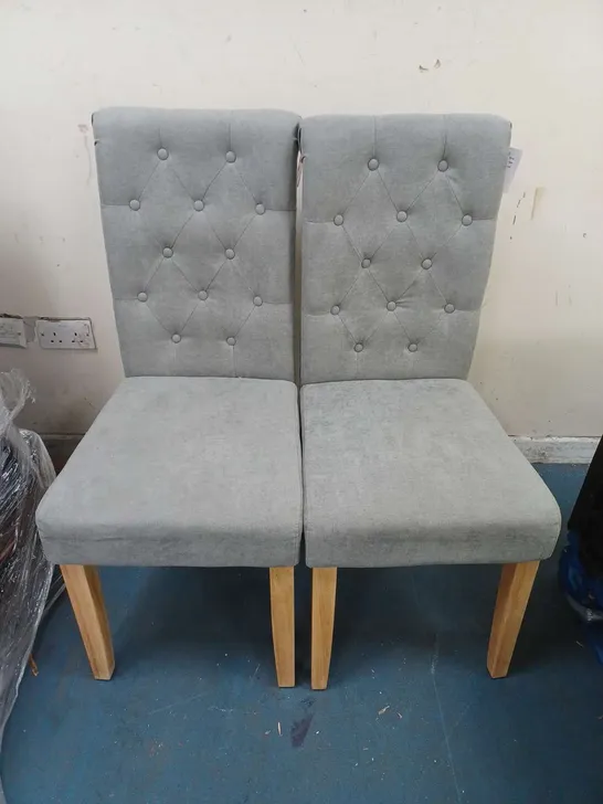 BOXED PAIR OF FABRIC SCROLL BACK DINING CHAIRS - GREY/OAK EFFECT [COLLECTION ONLY] RRP £259