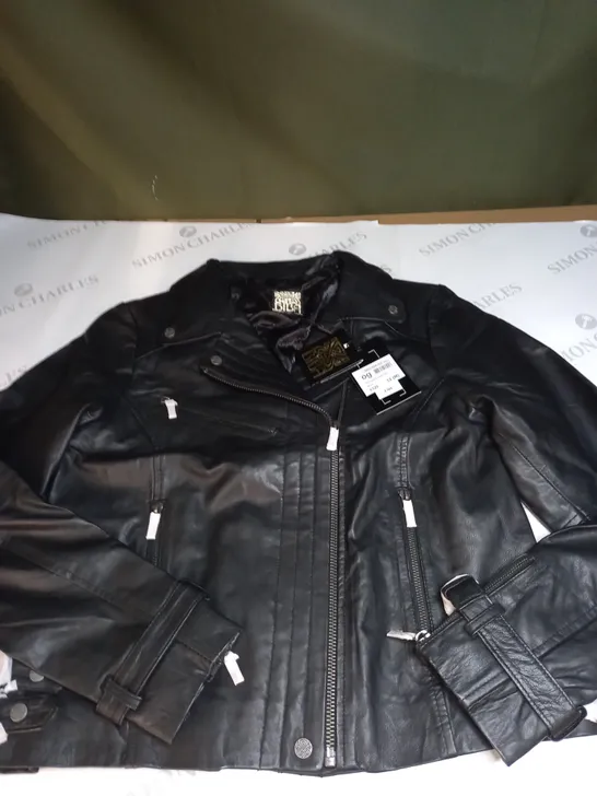 BIBA LEATHER BIKER JACKET IN BLACK - SIZE 12