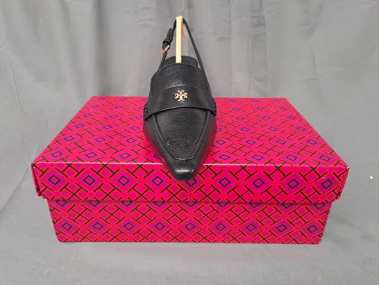 BOXED PAIR OF TORY BURCH BALLET SLINGBACK GOAT LEATHER SHOES IN BLACK US SIZE 6