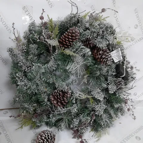 FROSTED CONE WREATH PRE LIT