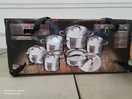 BOXED BLAUMANN NON-STICK STAINLESS STEEL COOKWARE SET - APPROXIMATELY 12 PIECES (1 BOX)