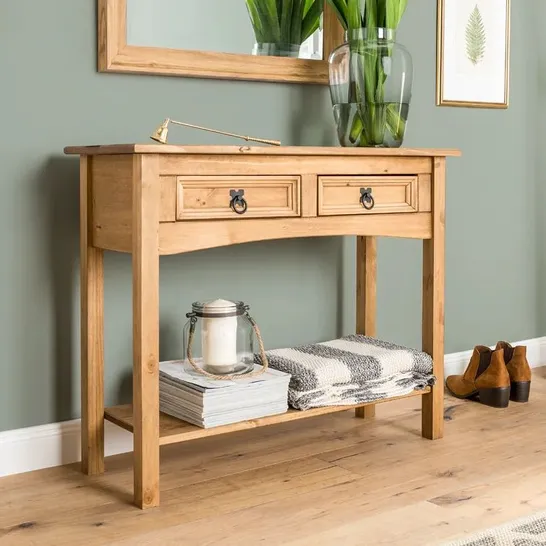 BOXED DERMOTT 90CM SOLID WOOD CONSOLE TABLE 