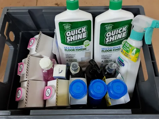 APPROXIMATELY 10 ASSORTED HOUSEHOLD ITEMS TOO INCLUDE QUICK SHINE, SMOL WASHING UP LIQUID, AND UNBLOCKER BATHROOM ETC. 