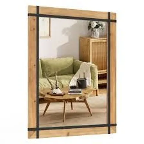 BOXED COSTWAY DECORATIVE WALL MIRROR WITH FIR WOOD FRAME AND FARMHOUSE FINISH - NATURAL