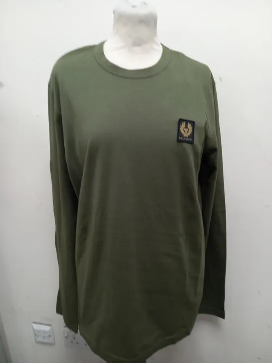 BELSTAFF TRUE OLIVE LONG SLEEVE T-SHIRT - SIZE MEDIUM