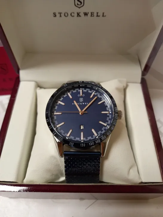 STOCKWELL AUTOMATIC TACHYMETER BLUE MESH STRAP WRISTWATCH  RRP £650
